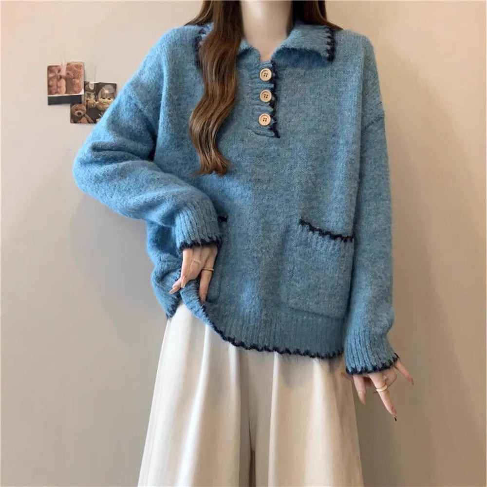 Pull en tricot pour femmes avec col et détails de boutons Chic & Stil