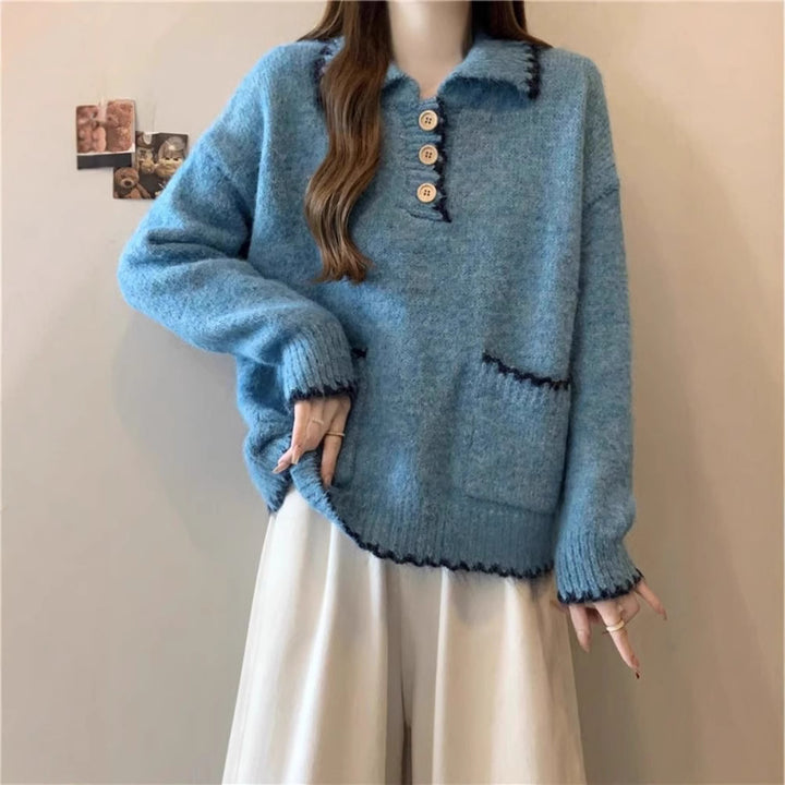 Pull en tricot pour femmes avec col et détails de boutons Chic & Stil