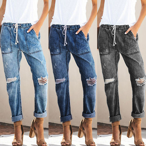 Lady ripped jeans with elastic waist and casual style Lune London