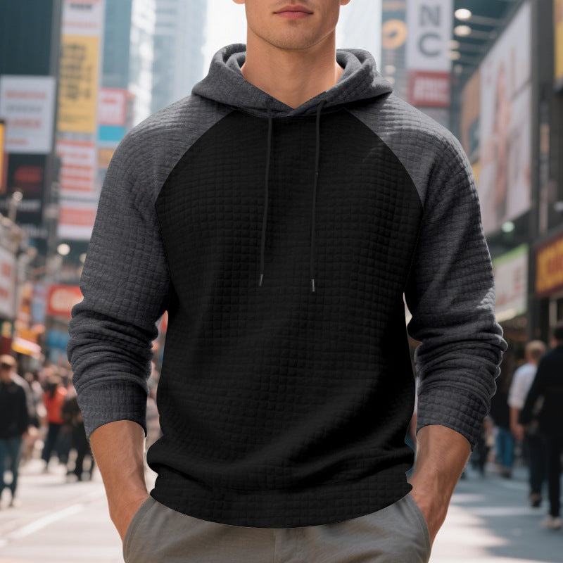 Men's textured fabric hooded sweatshirt with contrasting color sleeves Lune London