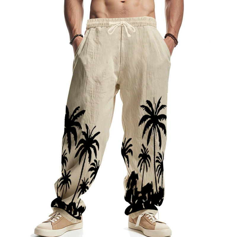 Casual beach pants for men with palm print and elastic waistband Lune London