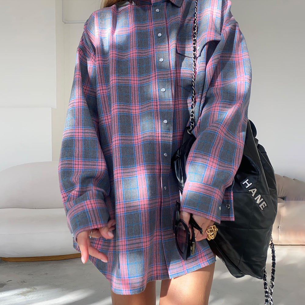 Casual plaid cotton shirt for women with a generous fit Lune London