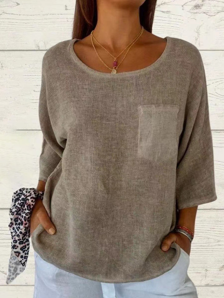 Ladies casual linen top with loose fit and chest pocket Lune London