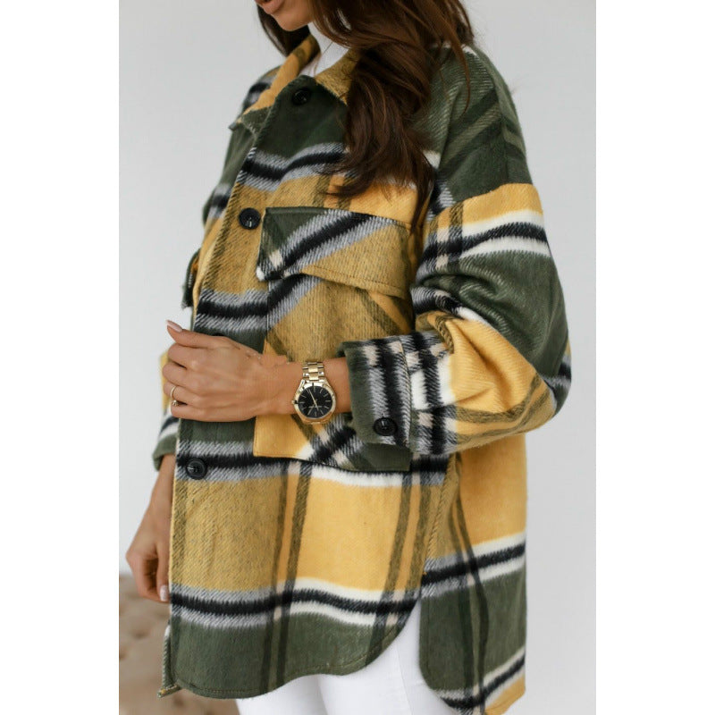 Ladies Oversized Flannel Checkered Jacket with Pockets Lune London