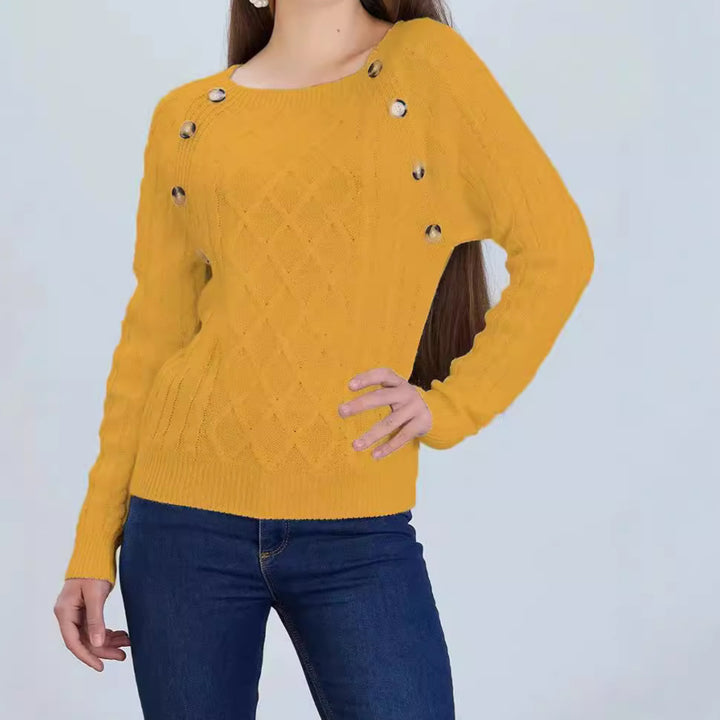 Women's knitted sweater with classic diamond pattern and decorative buttons Lune London