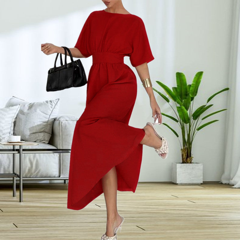Elegant midi dress for women with back neckline and bow ribbons Lune London