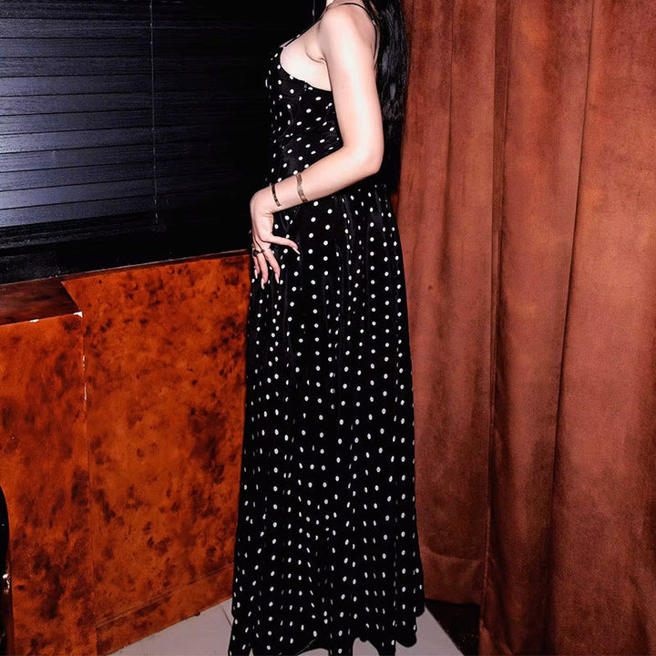 Women’s Maxi Dress with Delicate Heart Cutout and Playful Polka Dot Pattern Lune London