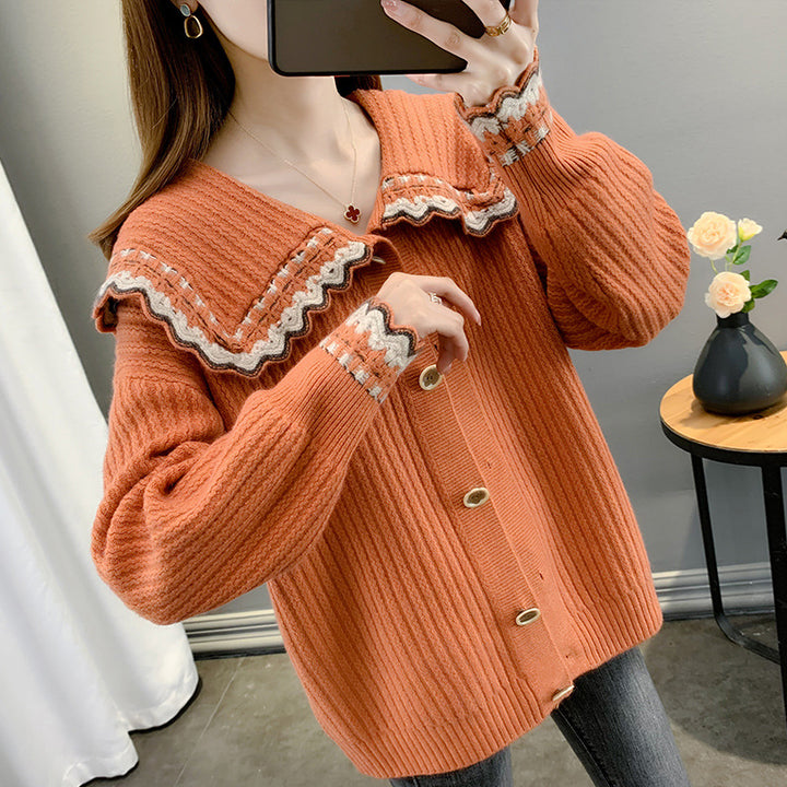 Women’s knit jacket with contrasting collar and button details Lune London