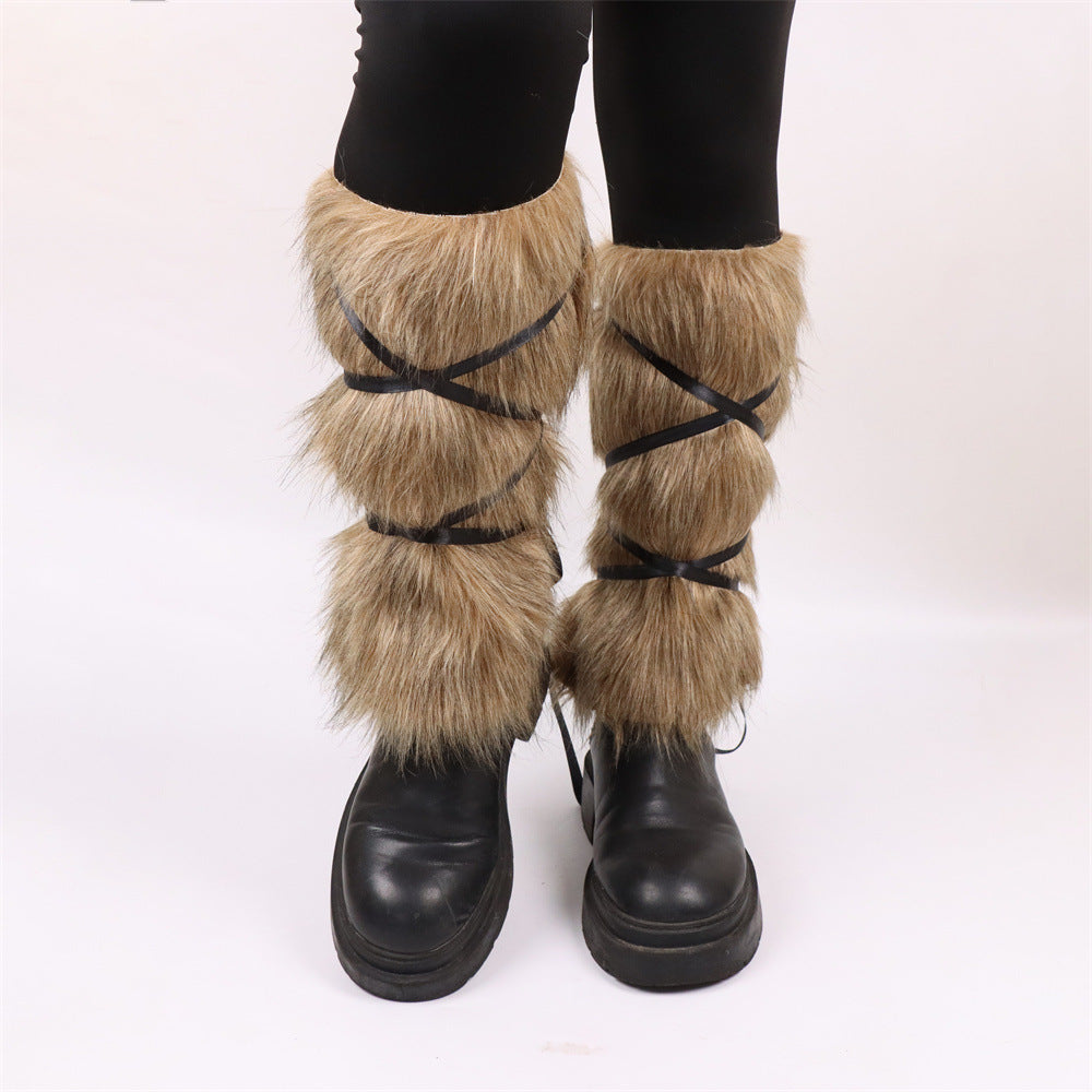 Faux fur tights for women with straps Lune London