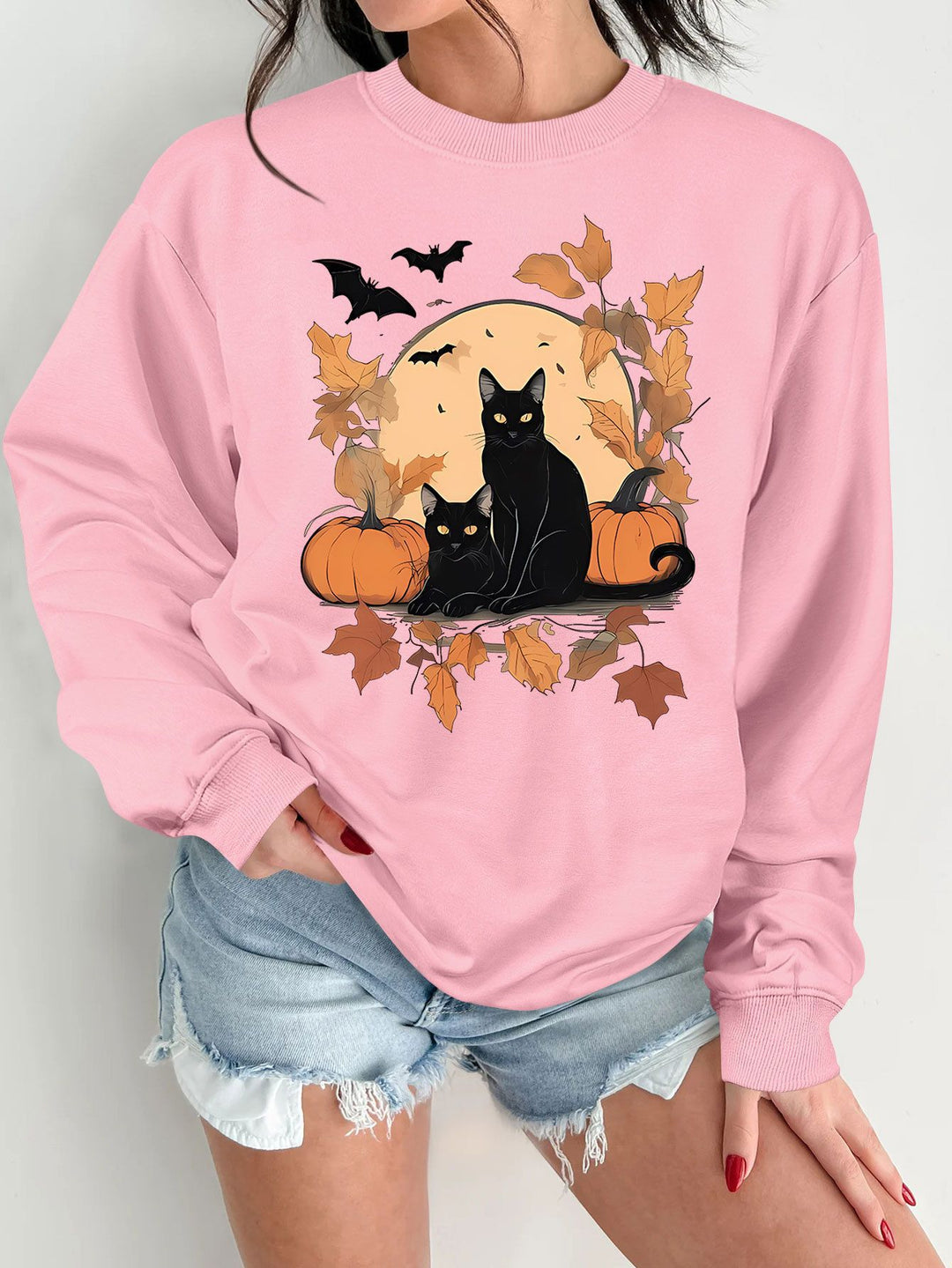 Sweat-shirt pour femmes avec un design de chat d'automne et de citrouille Chic & Stil