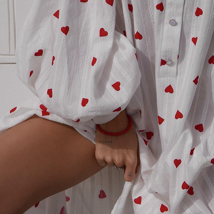 Maxi cotton dress for ladies with hearts and long sleeves Lune London