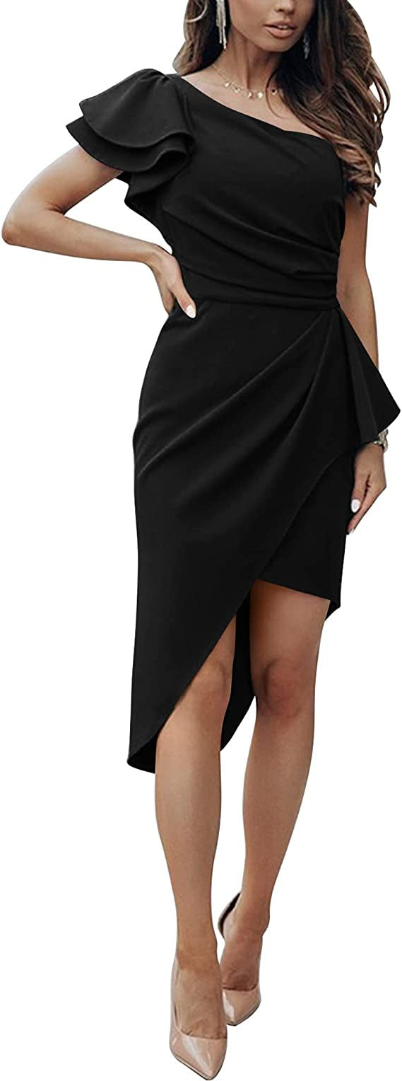 Ladies Elegant Wrap Dress with Asymmetric Hem and Lace Details Lune London