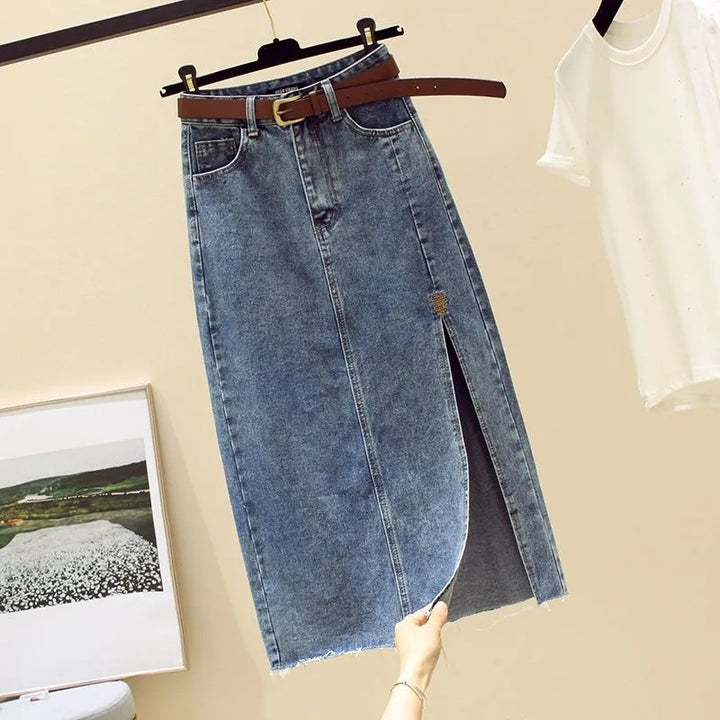 Jupe maxi en denim pour femmes avec fente latérale Chic & Stil
