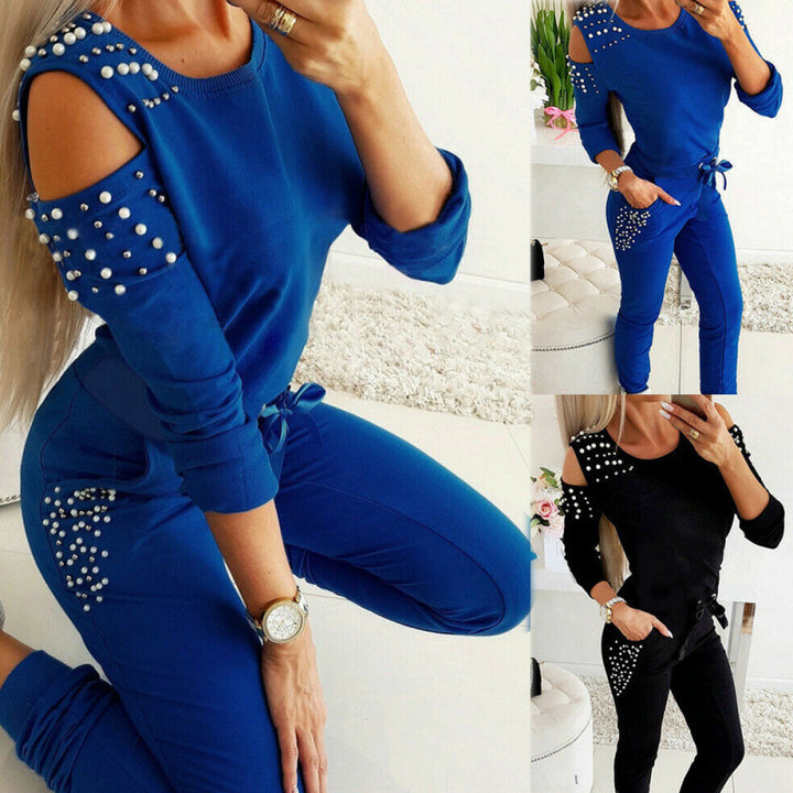 Women Tracksuit Set with Beads on Sleeveless Shoulders Lune London