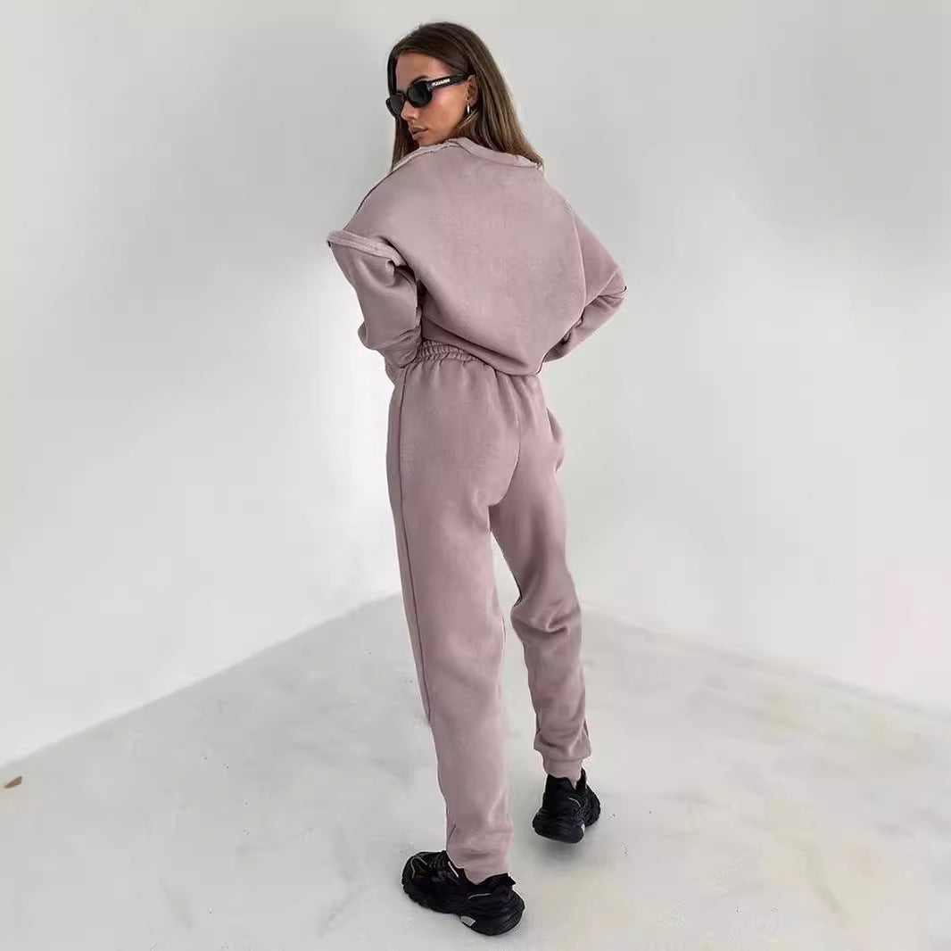 Ladies Casual Chic Fleece Loungewear Set