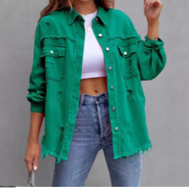 Ladies stylish overshirt jacket with fringed hem Lune London