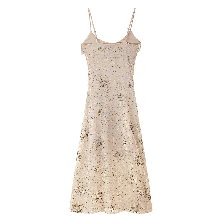 Midi dress for women with a floral design, ruffles, and delicate glitter Lune London