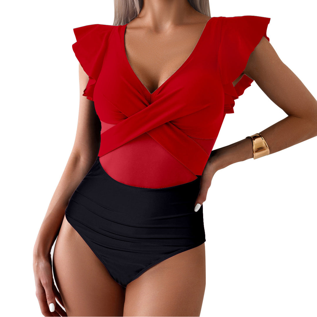 Ladies Ruffled Cross Front Monokini Chic Swimwear