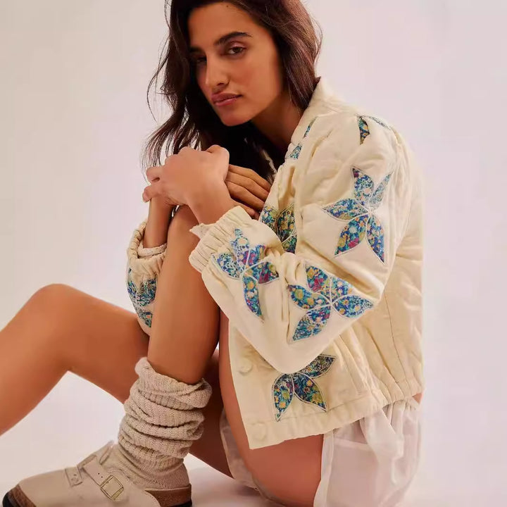 Lady quilted jacket with floral embroidery Lune London