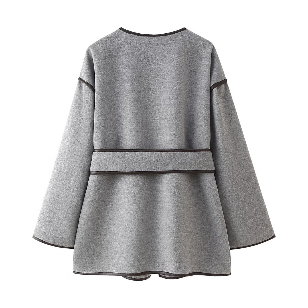 Wrap jacket for women with a modern design featuring practical pockets and a tie belt Lune London