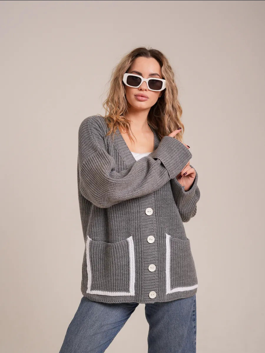 Knitted jacket for women with large collar and pockets Lune London