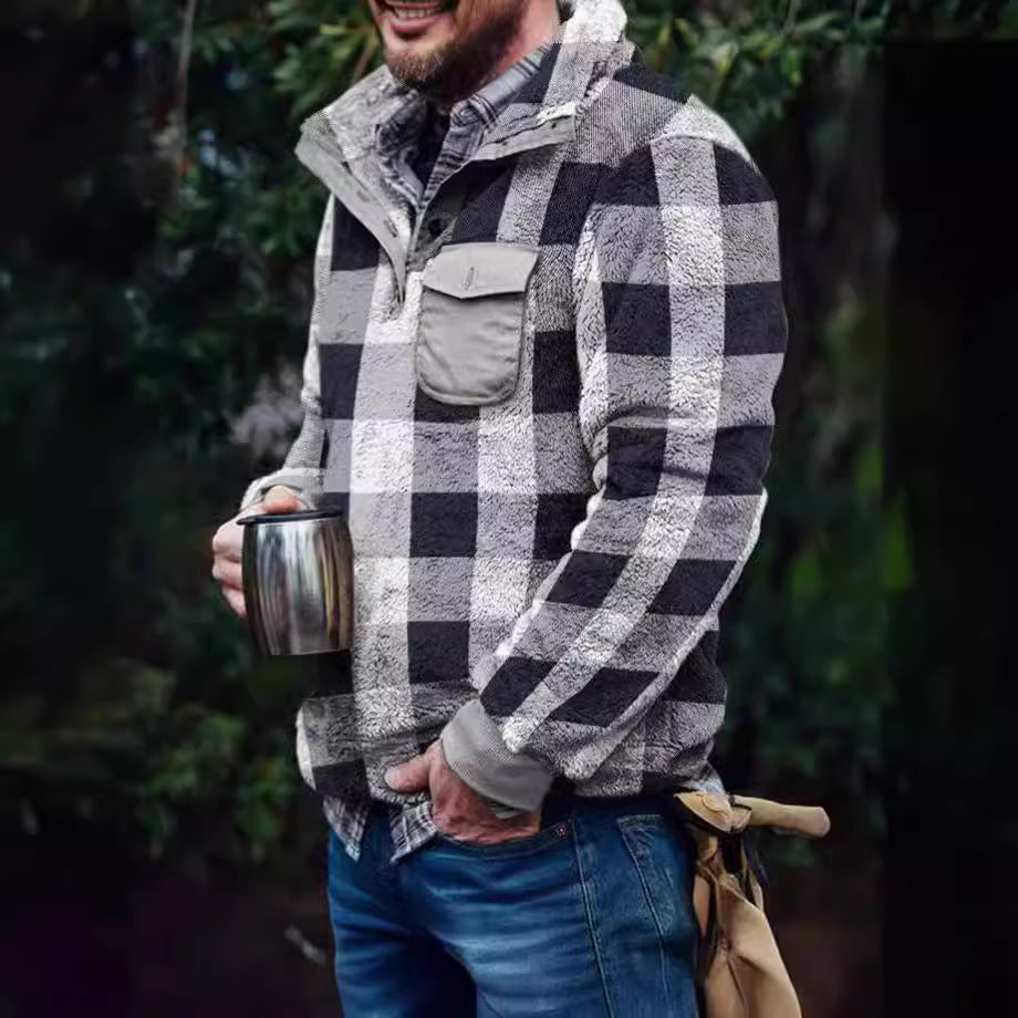 Men’s Fleece Pullover with Plaid Pattern & High Collar | Lune London