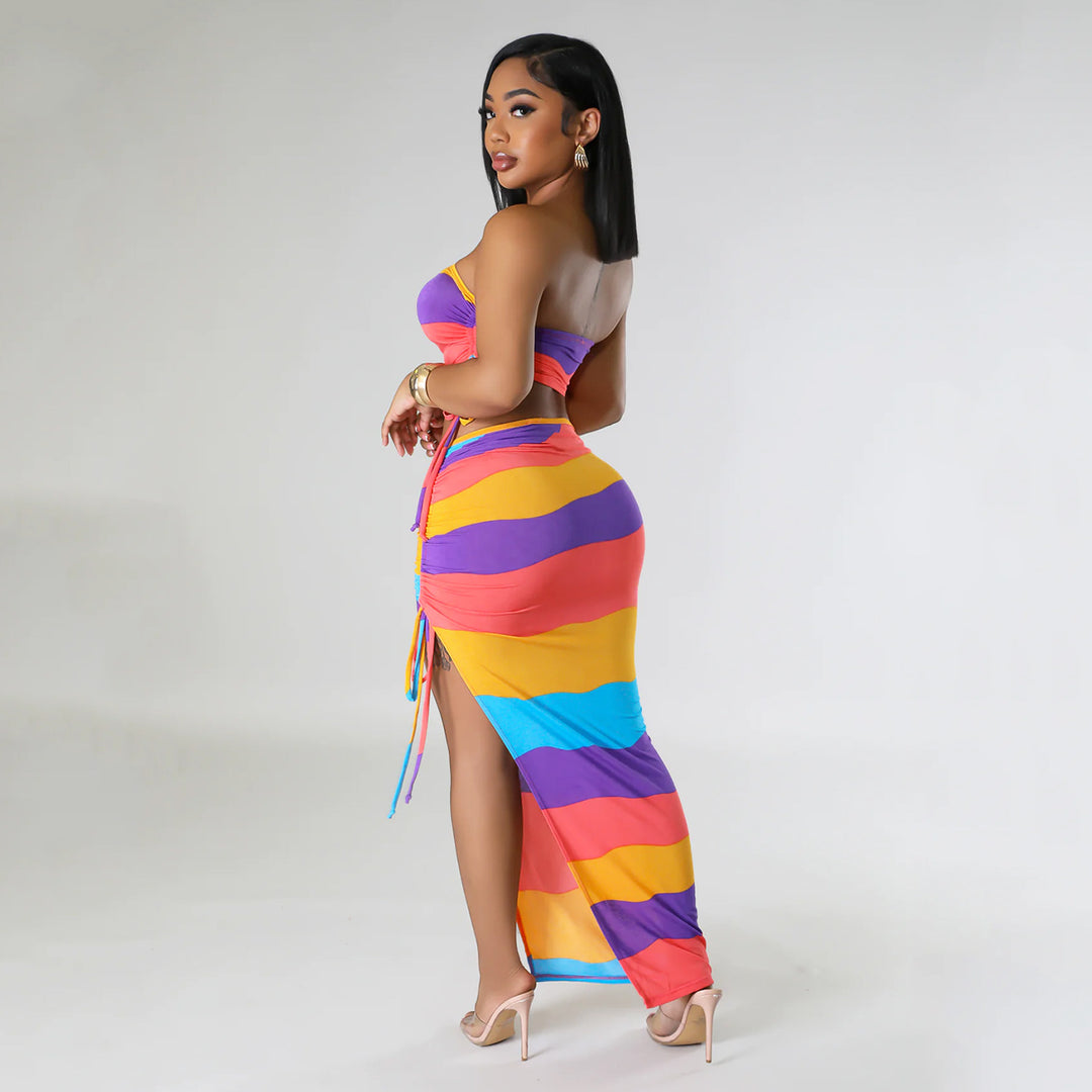 Women Colorful Chic Two-Piece Maxi Dress Set