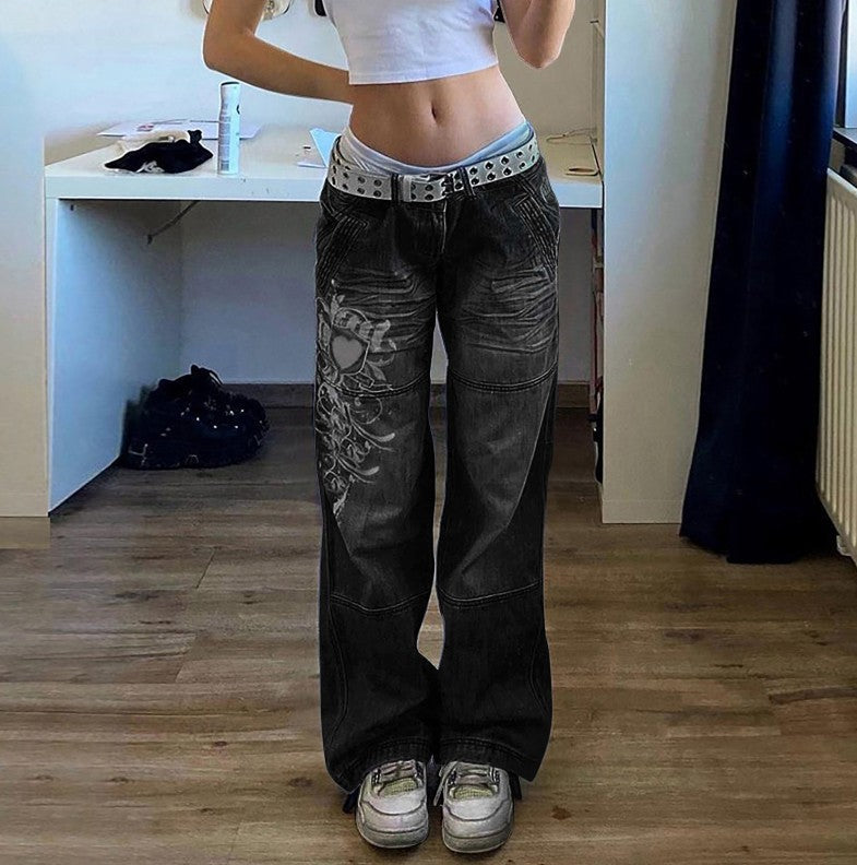 Women's wide jeans with unique graphic design Lune London