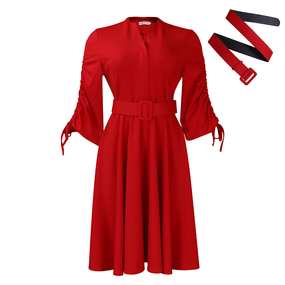 Dress for women with fitted belt and ruffled sleeves Lune London