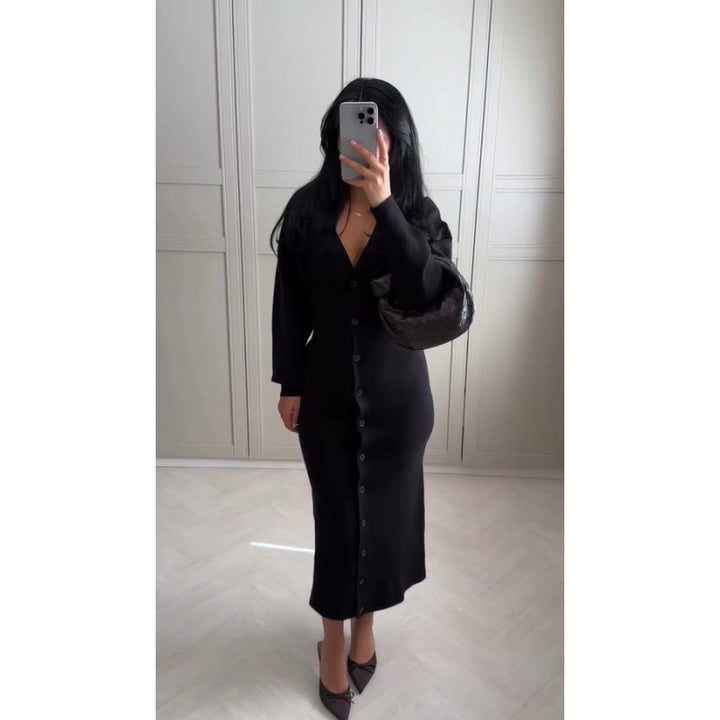 Long sleeve women's dress with button detail Lune London