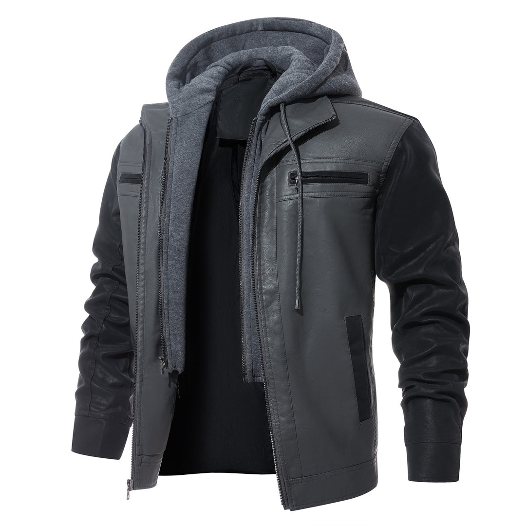 Fashionable PU leather jacket for men with removable hood Lune London