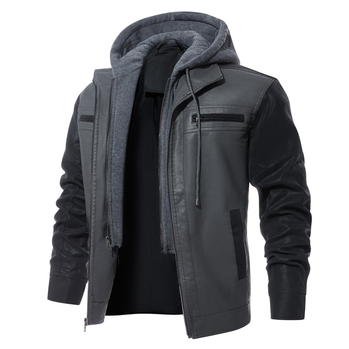 Fashionable PU leather jacket for men with removable hood Lune London