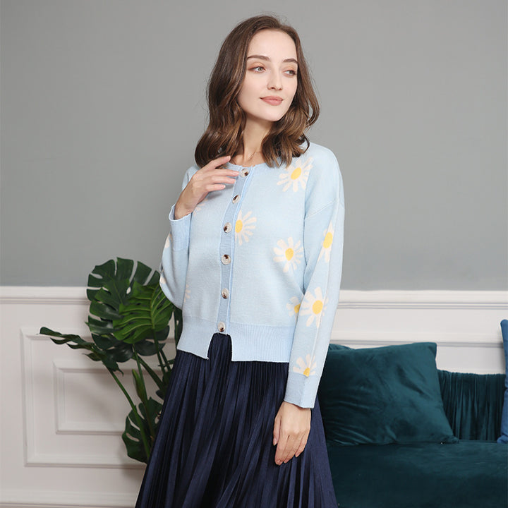 Knitted floral pattern jacket for women with short sleeves Lune London