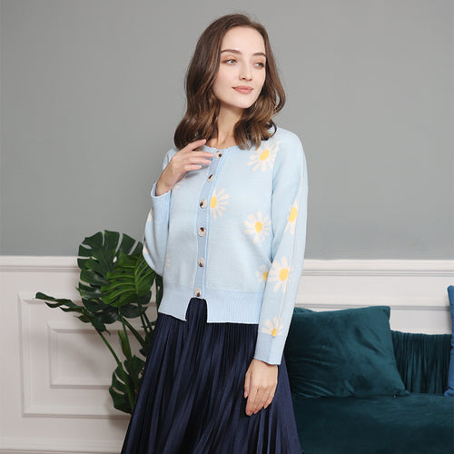 Knitted floral pattern jacket for women with short sleeves Lune London