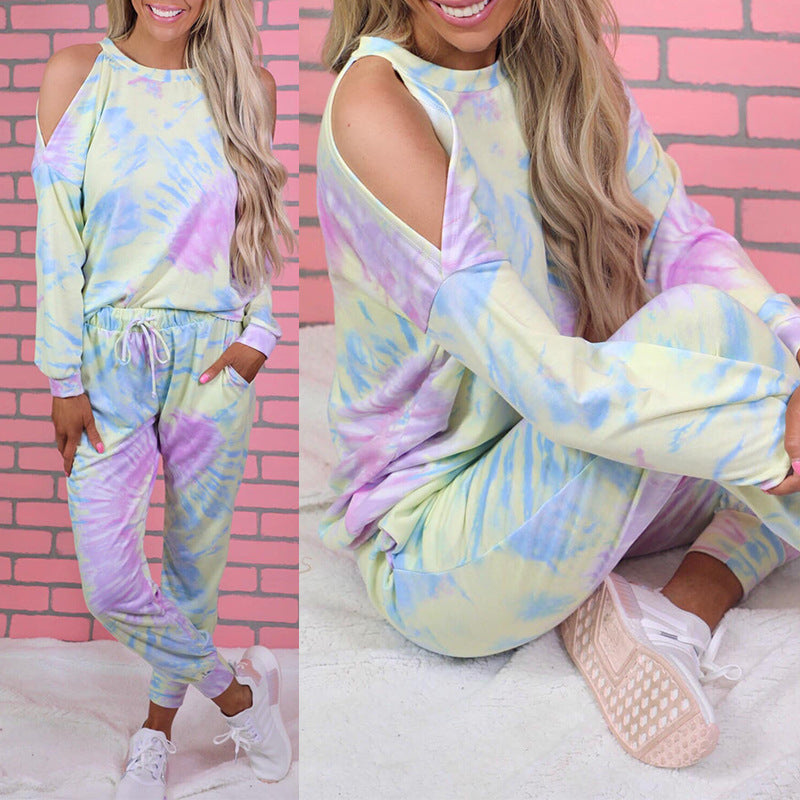 Casual loungewear set for women with casual cut-out design and colorful tie-dye pattern Lune London