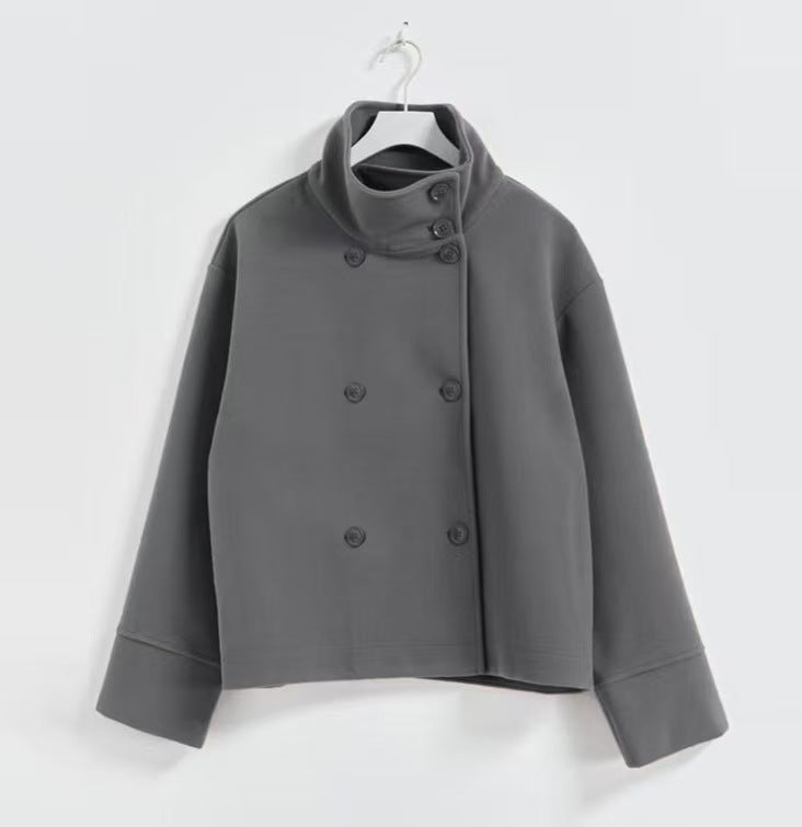 Cropped jacket for women with high collar and double breasted Lune London