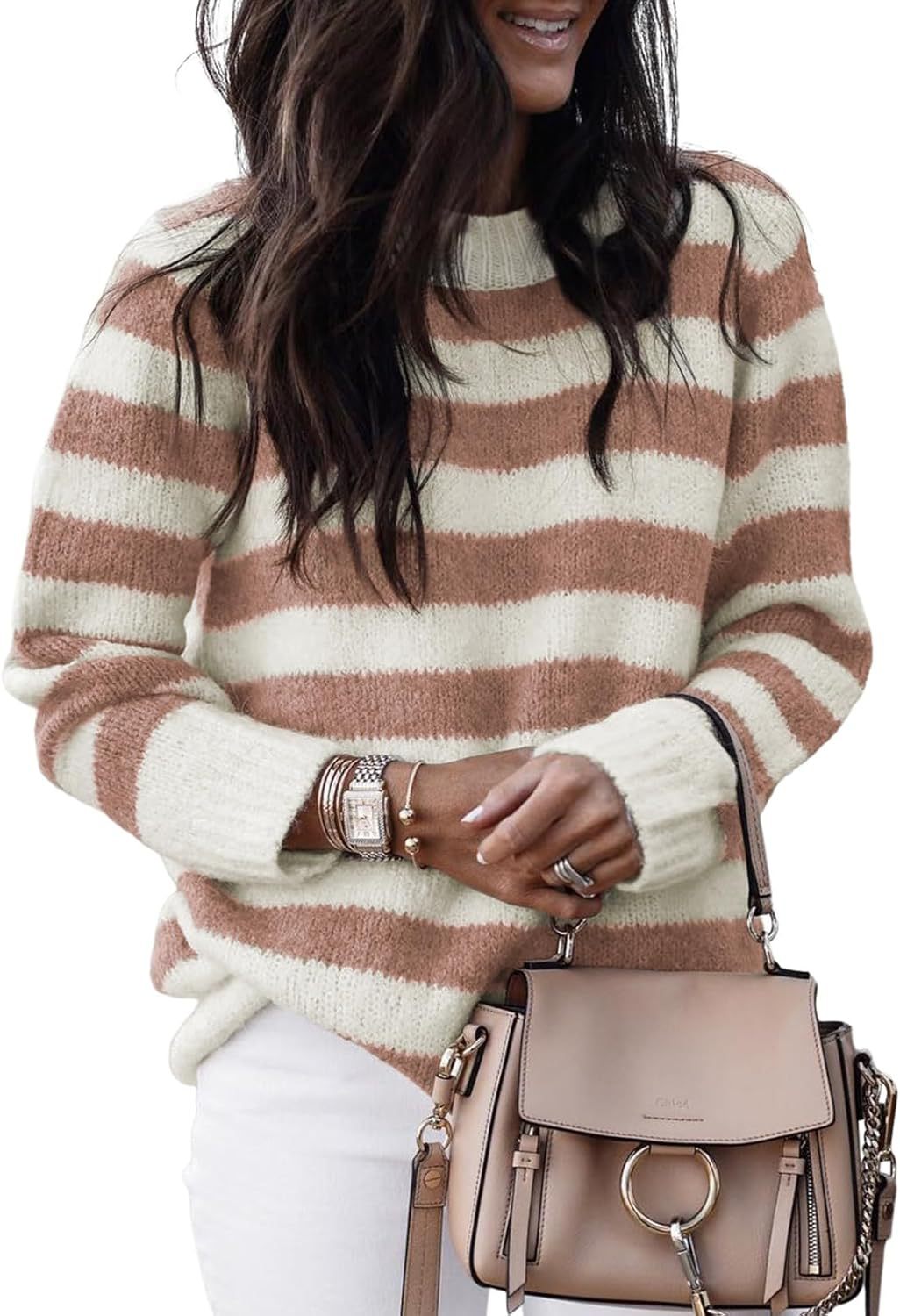 Casual knitted sweater for women with wide horizontal stripes Lune London