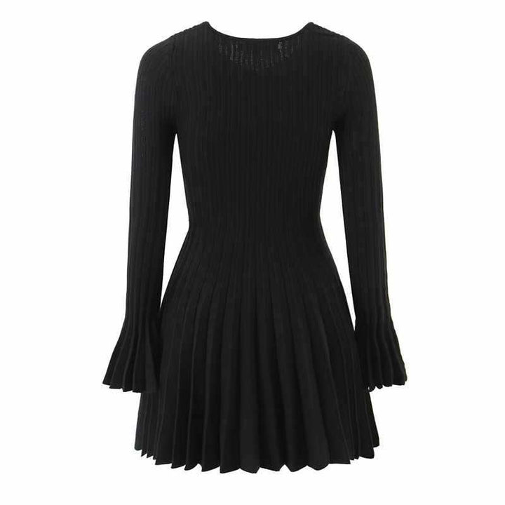 Knitted dress for ladies with pleats and elegant keyhole neckline Lune London