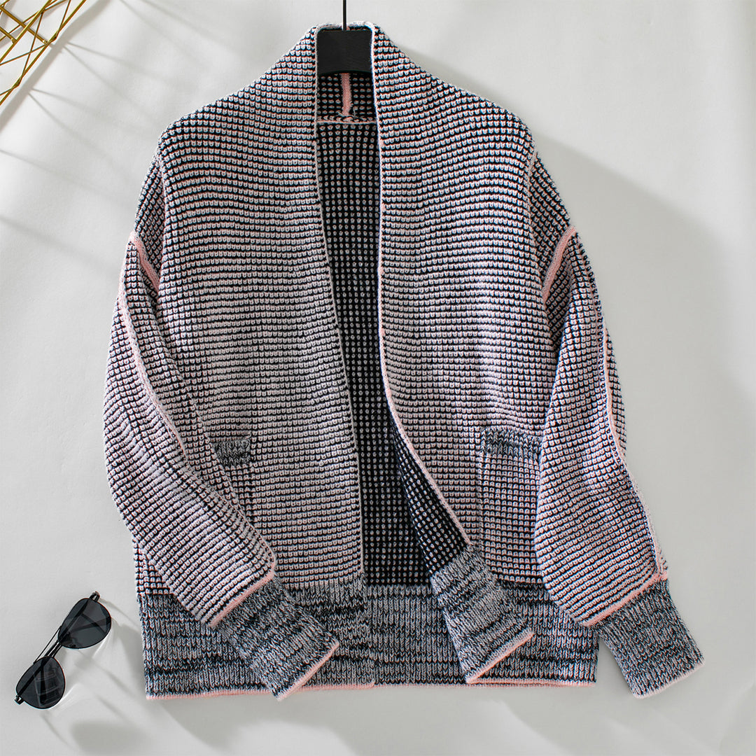 Fashionable women's knit jacket with casual oversized cut and textured pattern Lune London