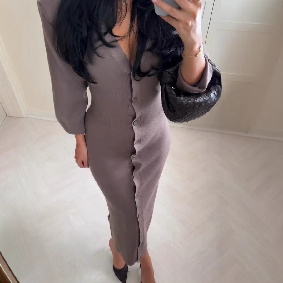 Long sleeve women's dress with button detail Lune London
