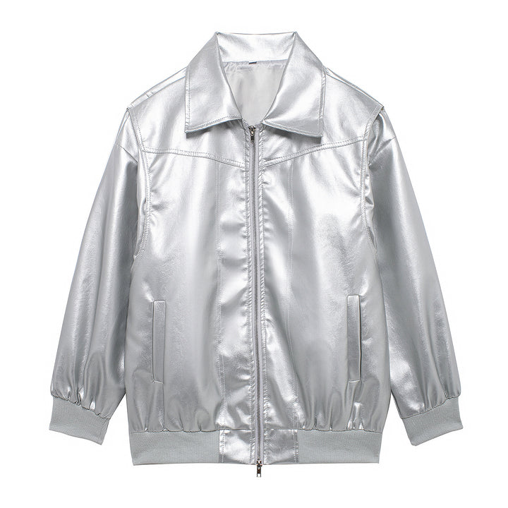 Ladies Trendy Faux Leather Jacket with Elastic Cuffs and Practical Pockets Lune London