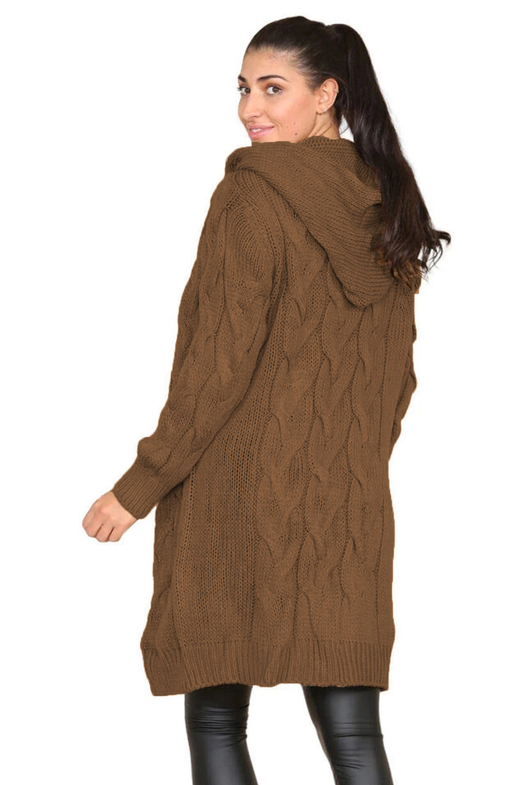 Women's knitted coat with hood and cable pattern Lune Londonl