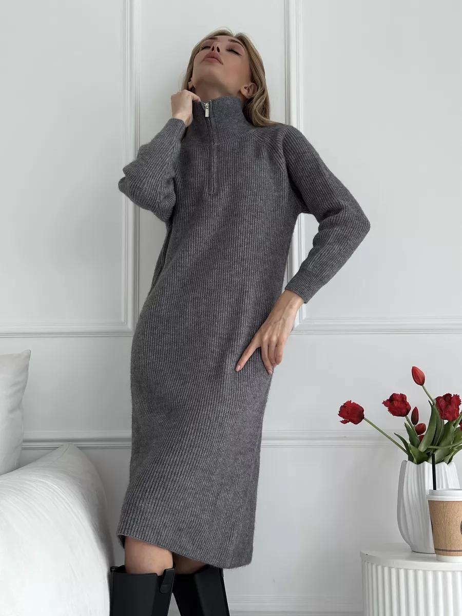 Knit dress for women with high collar and zipper Lune London
