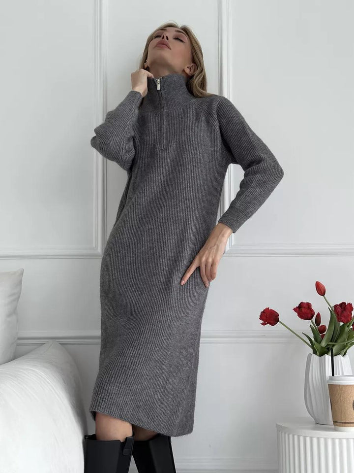 Knit dress for women with high collar and zipper Lune London
