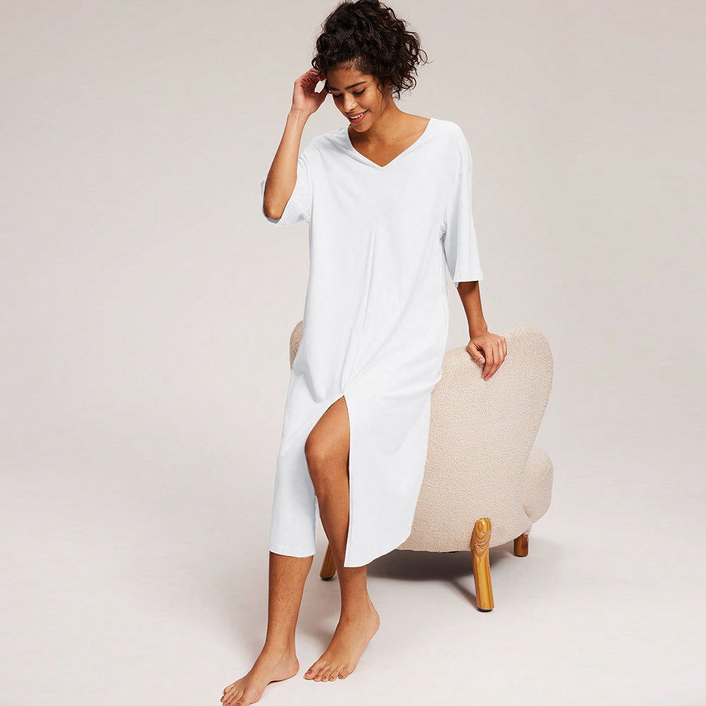 Robe midi décontractée pour femme avec décolleté en V profond et fente latérale Chic & Stil