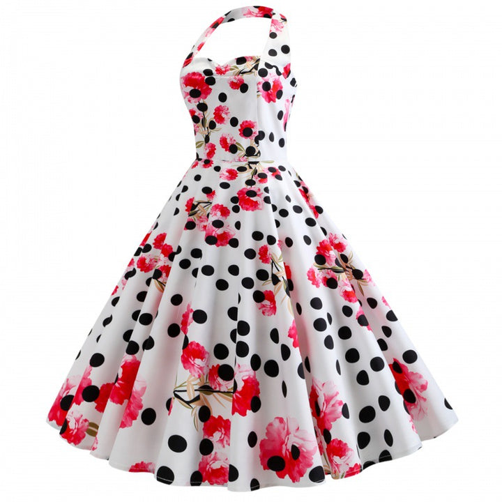 Robe swing rétro pour femmes avec motif floral et pois Chic & Stil