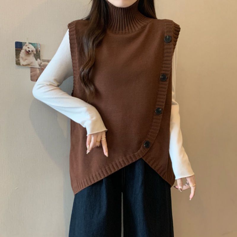 Pull en tricot pour femmes avec col haut et coupe asymétrique Chic & Stil