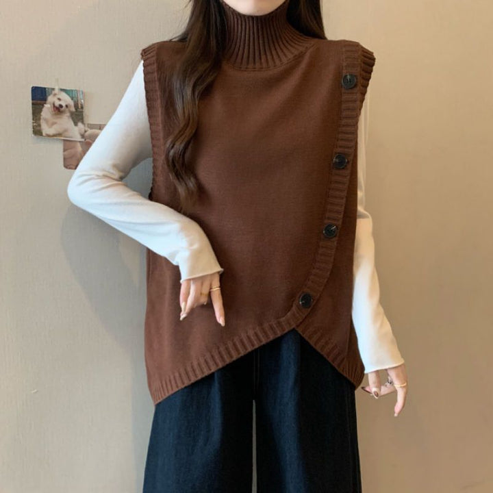 Pull en tricot pour femmes avec col haut et coupe asymétrique Chic & Stil