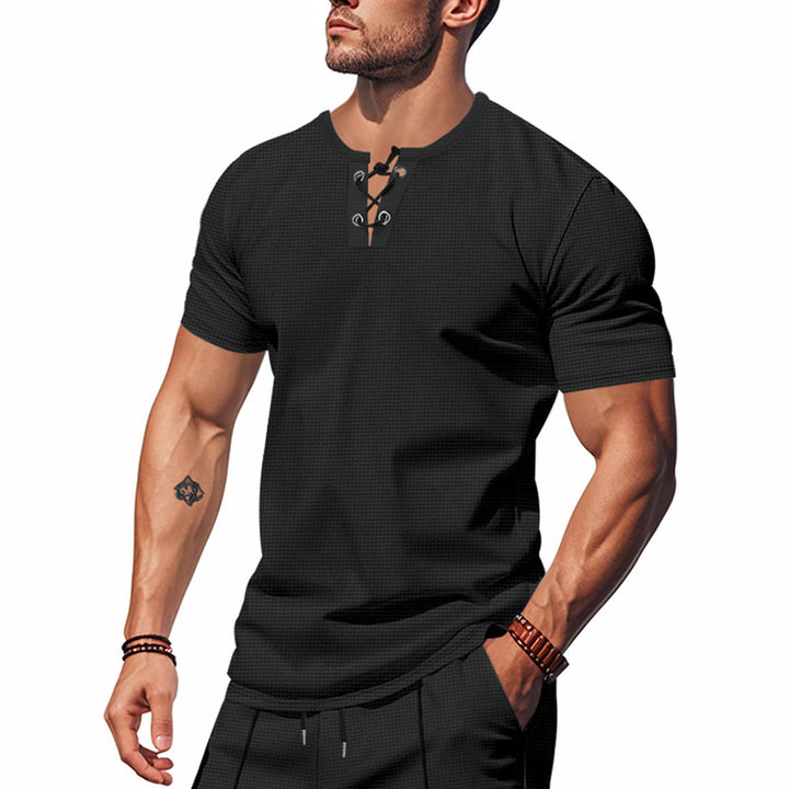Men's short sleeve Henley shirt with decorative laces Lune London