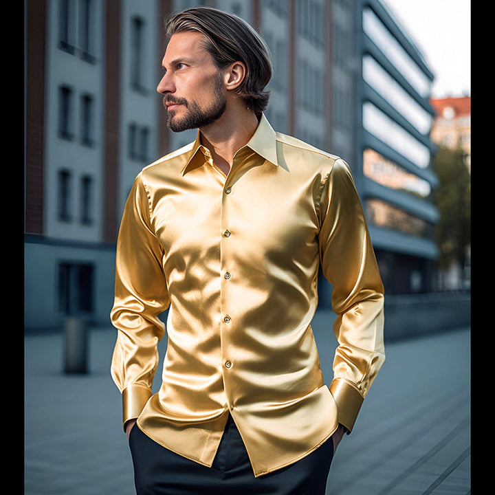 Men's Shirt Made Of Shiny Satin with Modern Collar Lune London